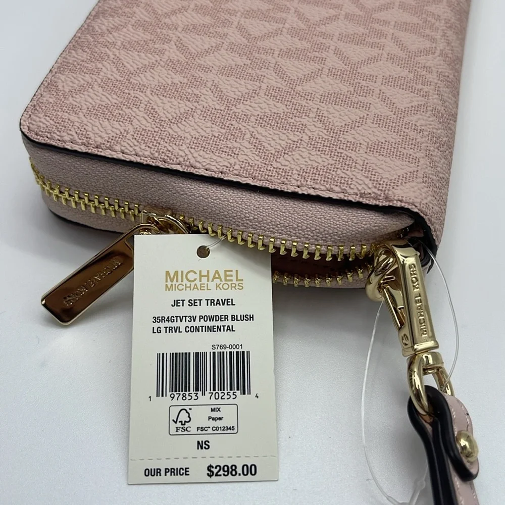 MICHAEL KORS Jet Set Travel Lg Signature Logo Continental Wristlet Phone Holder - Picture 10 of 16